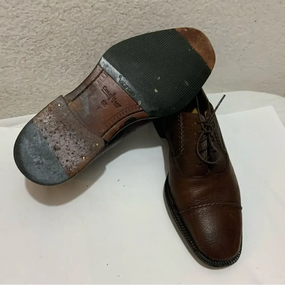 Cole  HAAN men’s shoes Oxford leather brown vibram soles 6.5 E made in Italy